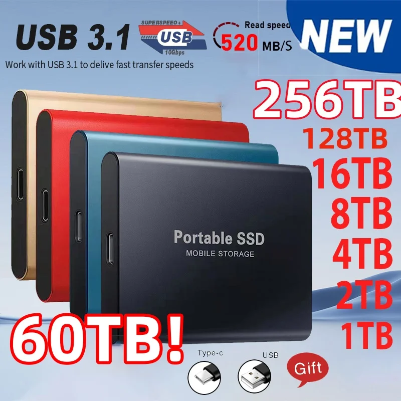 USB3.1 Portable SSD High Speed External Hard Drive for Laptop/Desktop/Mac 128TB