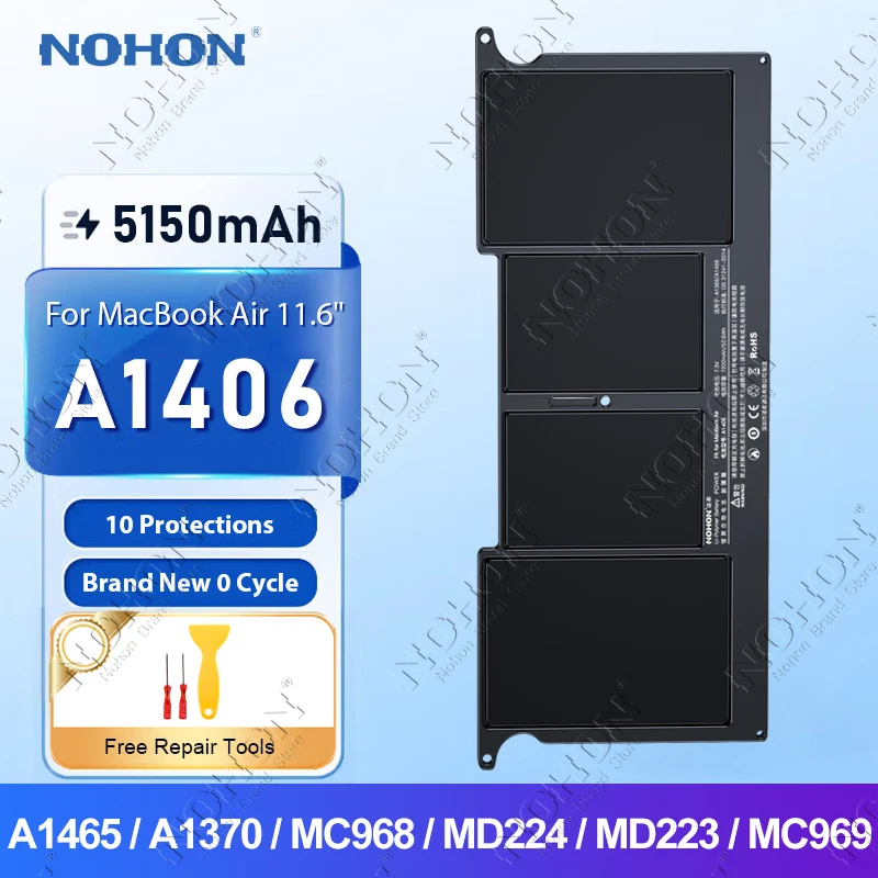 Nohon-bateria do Portátil para Apple Macbook Air Baterias de Substituição A1406 A1465 A1370 Mc968 Md224 Md223 Mc969 11.6