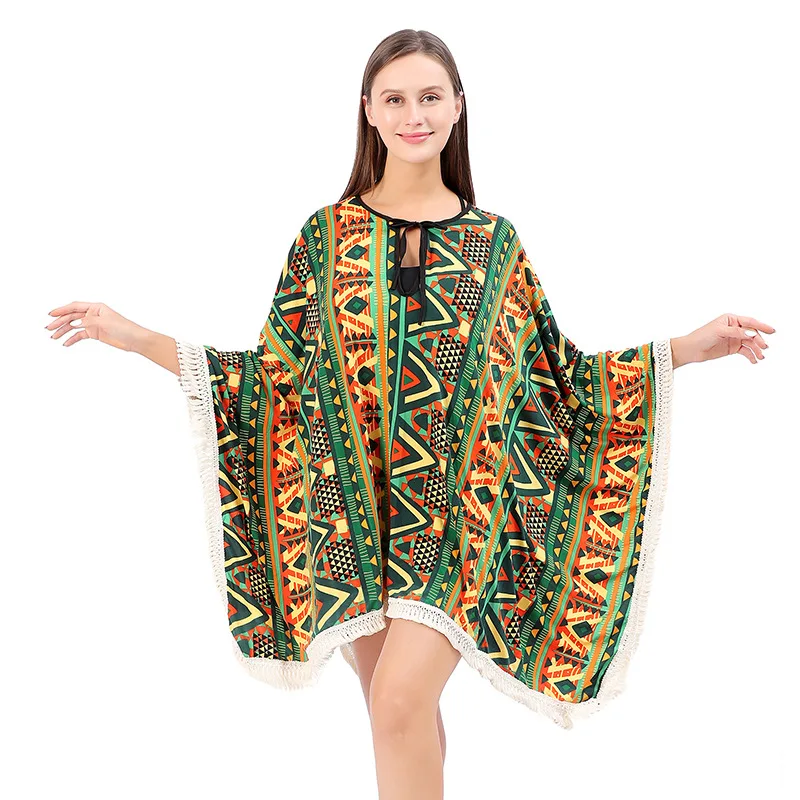 Women Sun Protection Shawl Lady Summer Chiffon Poncho Holiday Bikini Blouse Breathable Beach Cape Party Style in South America