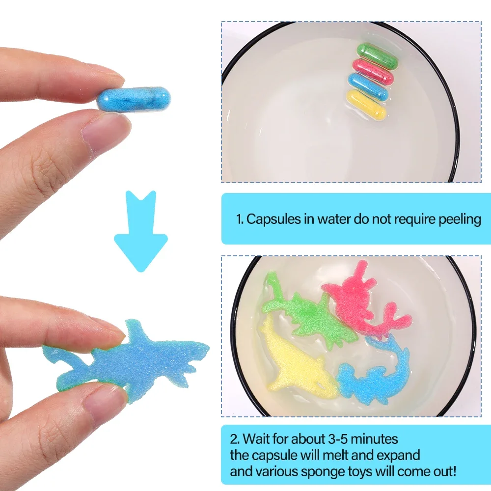 Soaking Water Expansion Capsule Shower Toy 12PCS Dinosaur Water Absorbing Sponge Grows Big Baby Playing Puzzle Toys sponge capsule toys