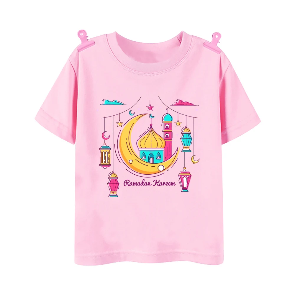 Ramadan Kareem Moon Sater Printed Kids Shirts Eid Mubarak Child T-shirt Islamic Muslim Holiday Outfit Children Short Sleeve Tops 4