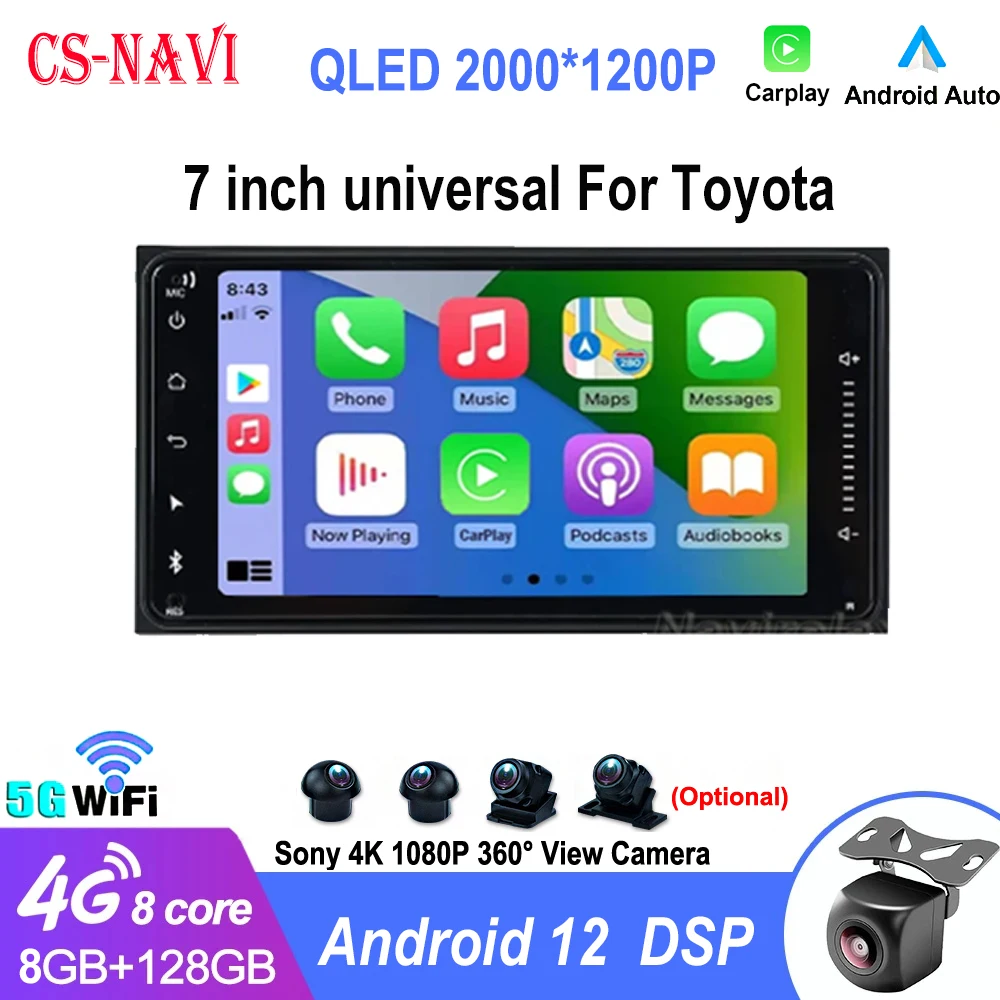 7 Inch Android 12.0 Multimedia Stereo Radio Head Unit For Toyota Hilux