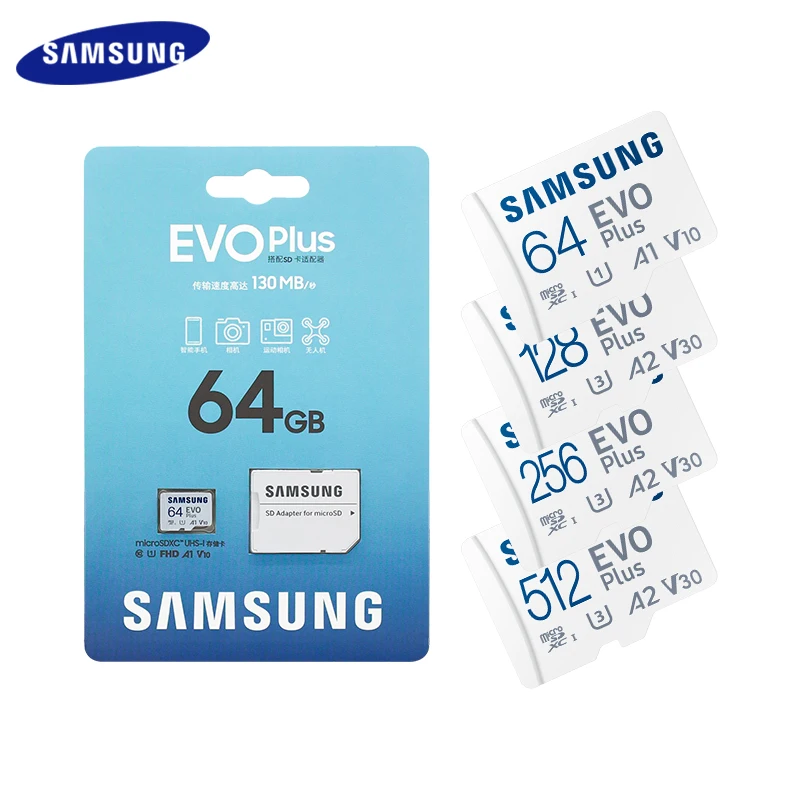 Scheda Di Memoria Microsd Samsung Evo Plus 512Gb 256Gb 128Gb 64Gb U3 V30 A2 Scheda Micro Sd Con Adattatore Schede Tf Microsdxc Max 130 Mb/S
