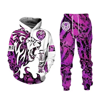 Animal 3D Tiger Printed Hoodie Pants Suit Cool Men 2 Pcs Streetwear Tracksuit Set Spring autumn Oversize Loose Men's Clothing