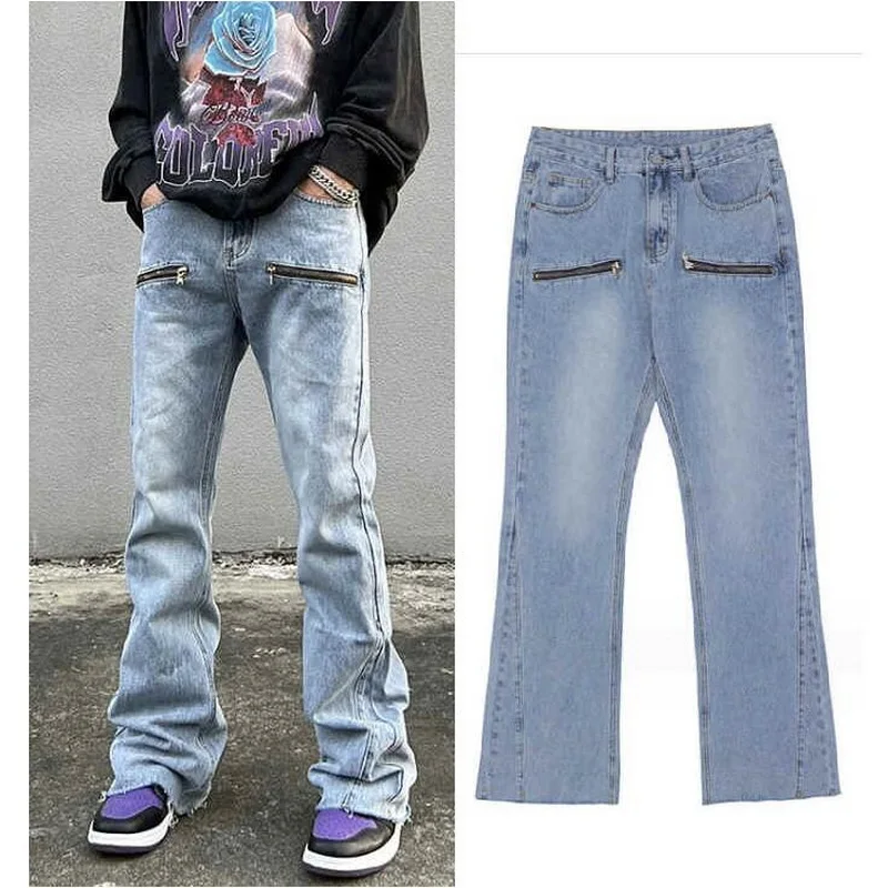 

Сращенные технические разноцветные эргономичные джинсы-клеш, мужские брюки с широкими штанинами в стиле хип-хоп