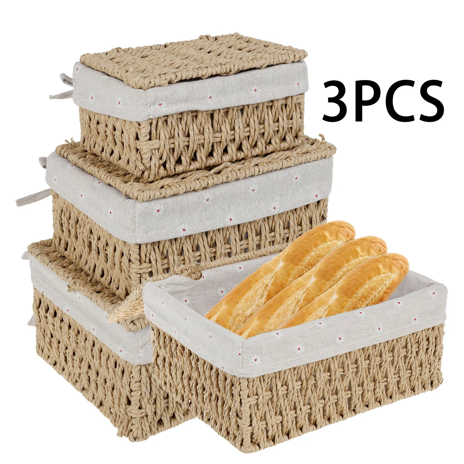 Cotton Linen Storage Baskets with Lid for Household Organization