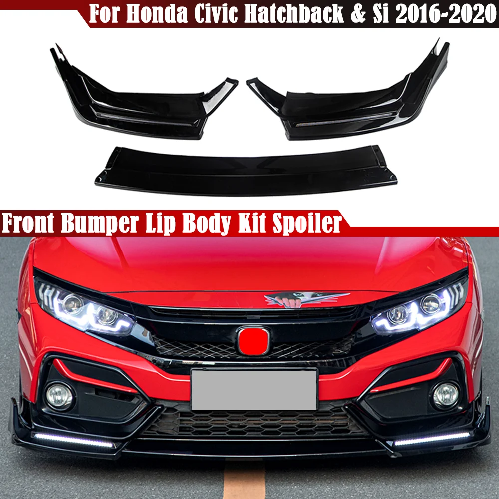 5pcs With Light Car Front Bumper Lip Splitter Diffuser Lip Body Kit