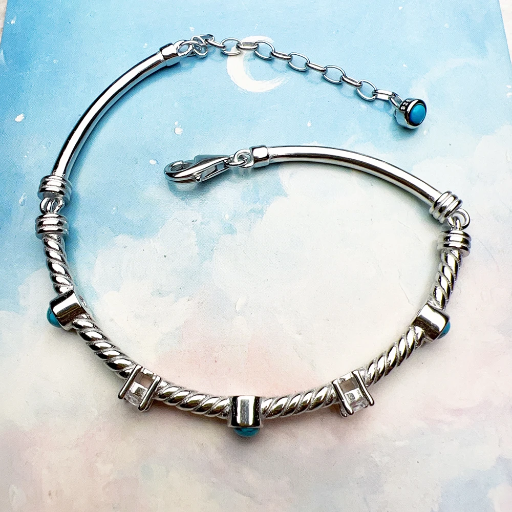 アクセサリー Sterling Silver Bangle / Turquoise Bracelet Bangles Rope with Turquoise Europe Style Fashion