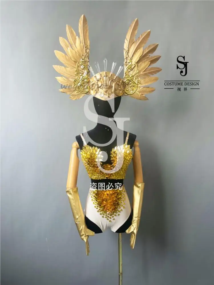 

Gold Lens Bikini Performance Party Sexy Women Bar Gogo Show Dress