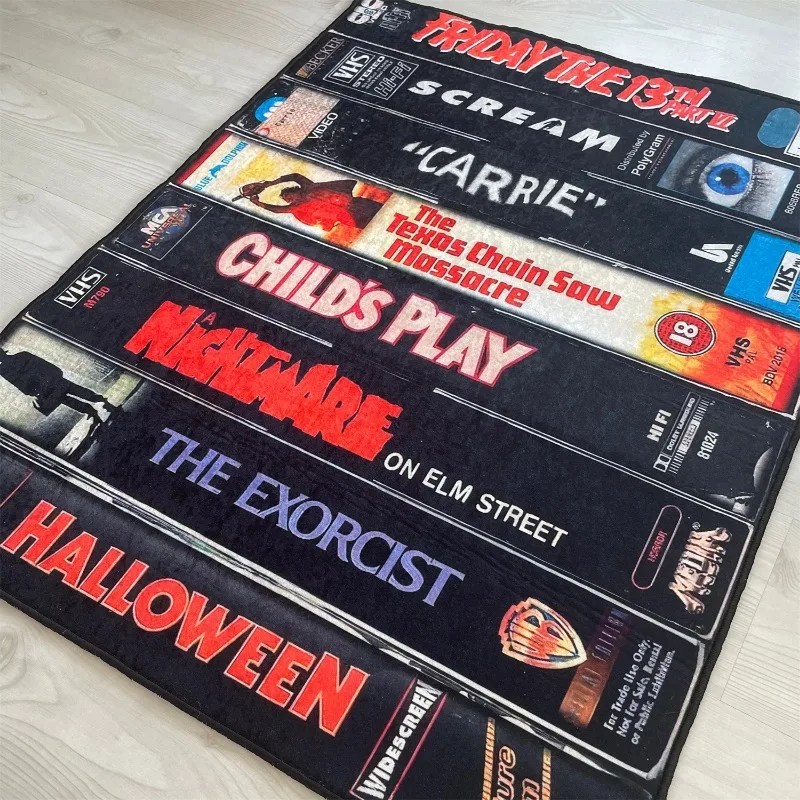 Horror Movie Themed Rug Nostalgic Retro Style Rug Vhs Case Themed Horror Rug Home Theater TV Room Decoration Carpet Boy room Mat 4