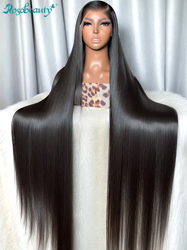 Human Hair Wig 250 Density 40 Inch Transparent Bone Straight 13x4 13x6 HD Lace Frontal Pre Plucked For Women