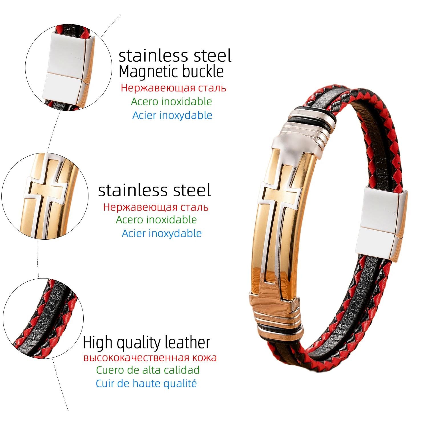 Jesus Cross Punk Style Unisex Leather Bracelets - Image 6