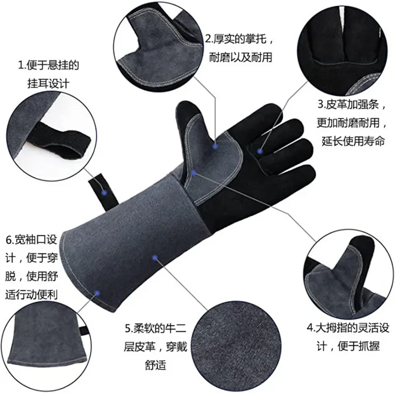 500℃ Heat Resistant Oven Gloves Mitts Baking BBQ Gloves For Grill Heat Insulation Leather Forging Welding