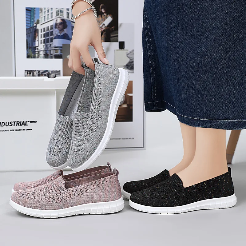 2024 Spring New Women's Shoes Flat Comfortable Cloth Shoes Breathable Soft Sole Large Size One Step Casual Shoes for Women