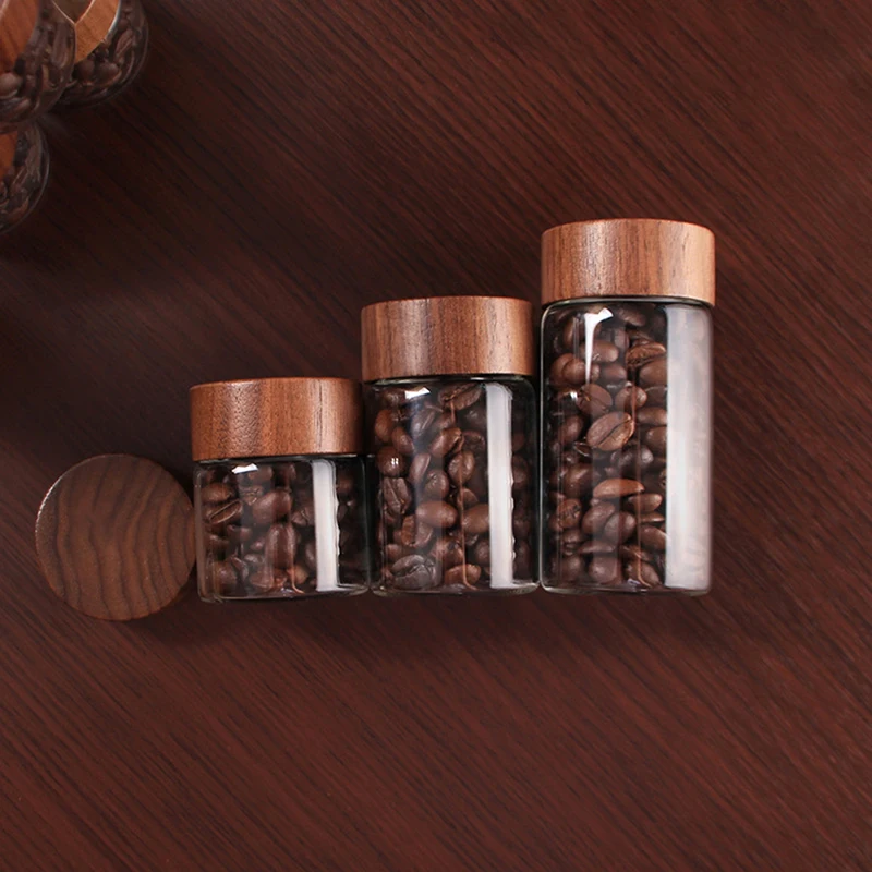 1Pcs 15/20/30ML Coffee Bean Glass Tube With Wood Tool Bottled Tubes Grain Storage Wooden Sealed Airtight Canisters 4