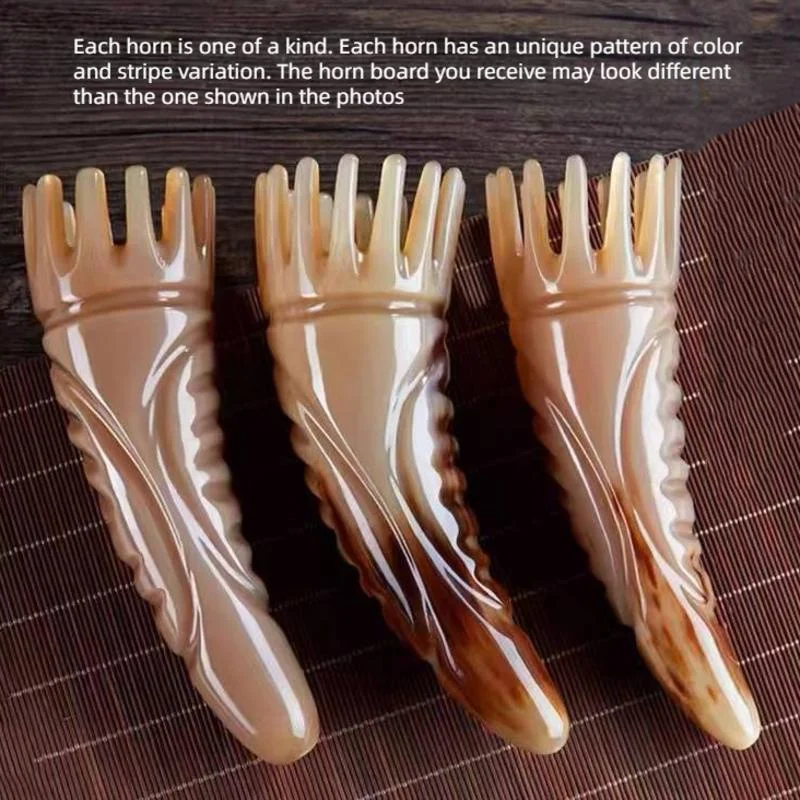 Handmade Natural Yak Horn Massage Comb Scalp Scraping Meridian Massage Anti-Static Hair Comb for Neck Head Body SAP Relaxation 3