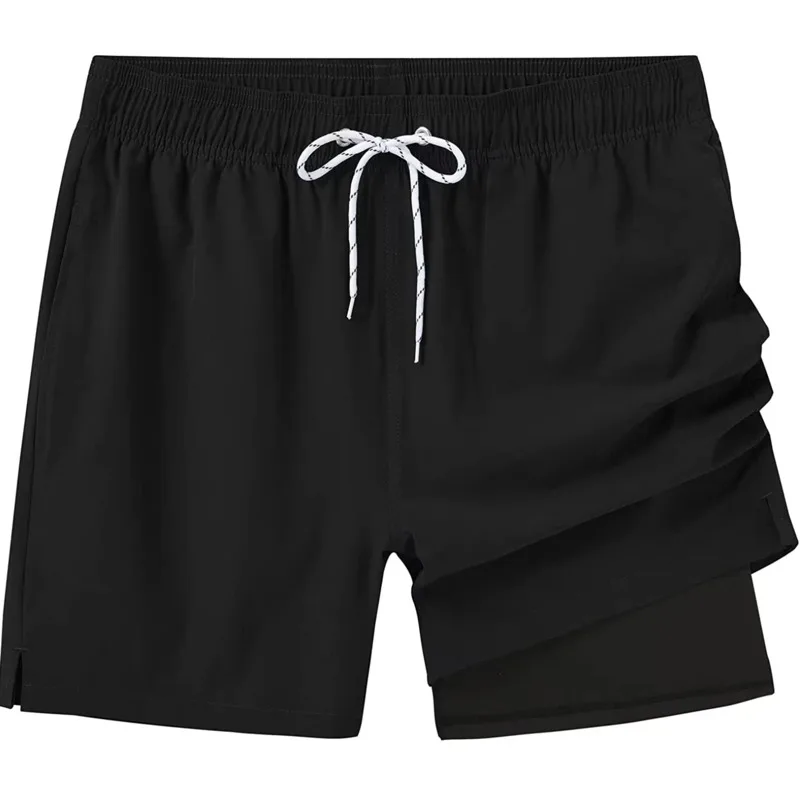 Mens Swim Trunks Compression Liner 2 in 1 Quick-Dry Swimming Shorts Zipper Pockets