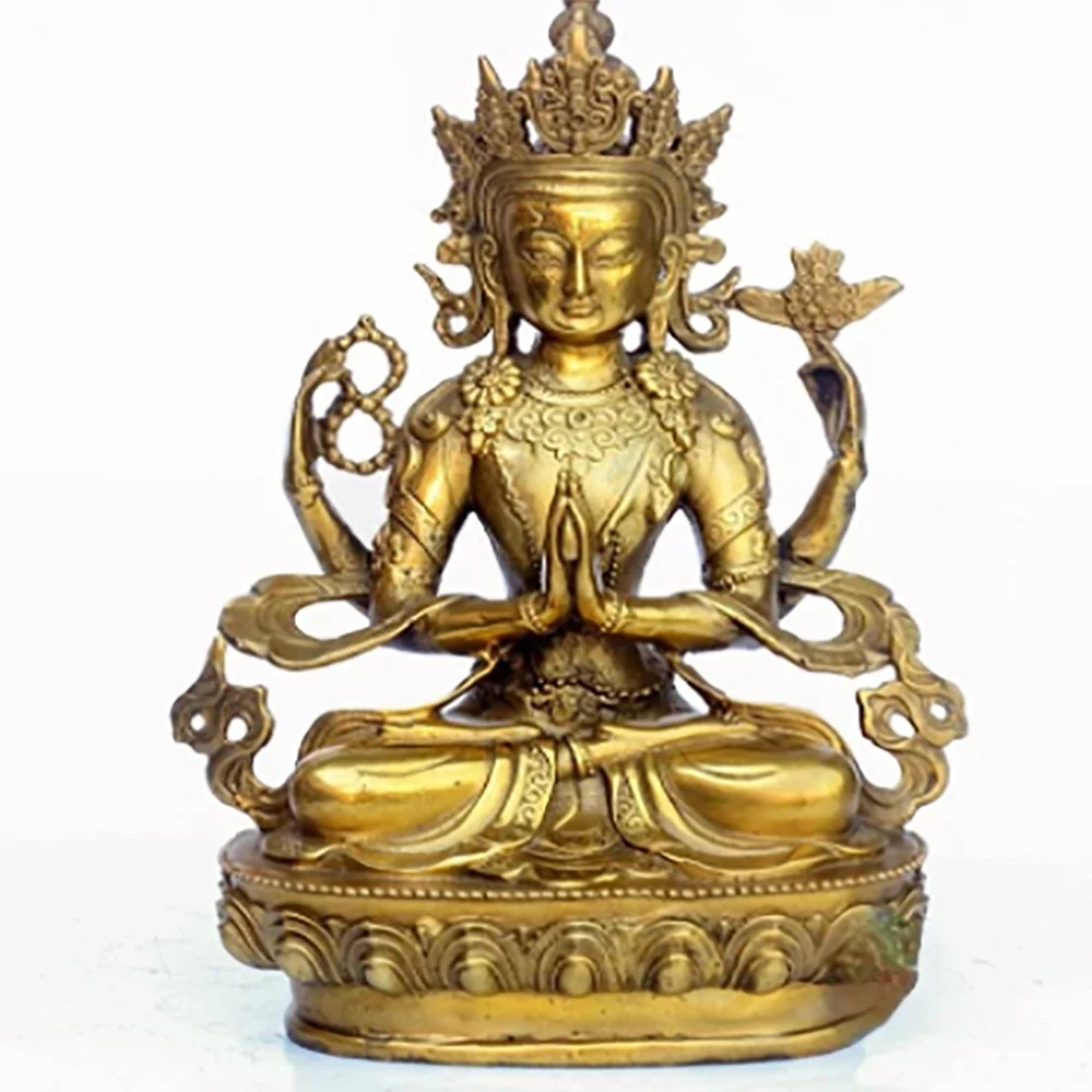

Fashion Chinese Exquisite Old Rare Four-armed Avalokitesvara Tibet Bronze Kwan-yin Buddha lucky Statue Decoration
