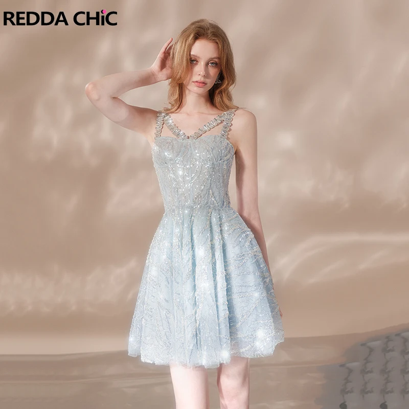 

ReddaChic Glitter Sequin Crystal Cami Mini Dress Women Sleeveless Layered Tulle Princess Puffy Dress Cocktail Party One-piece