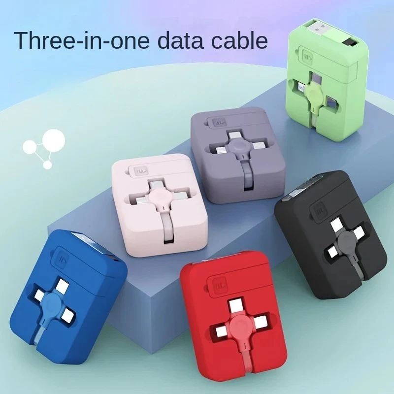 3 in 1 Retractable Multi Charging Cable Cord USB Compatible IPhone Android Type C Phone Holder Mini Portable Fast Charger Car