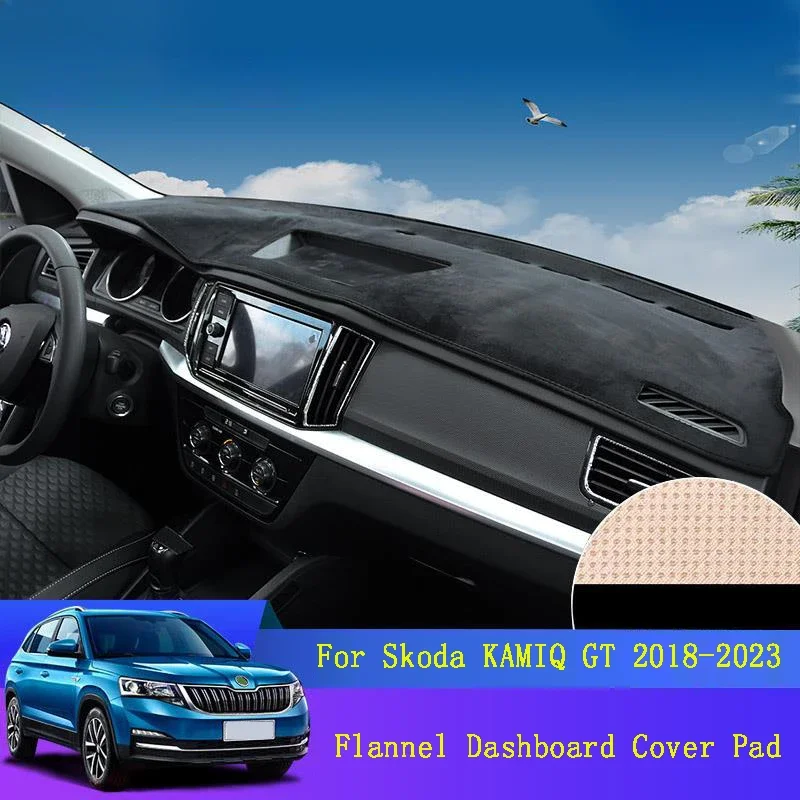 Skoda Kamiq Gt 2018-2023 용 플란넬 대시 커버 패드, 미끄럼 방지 매트, 대시 보드 햇빛가리개, 카펫 보호, 인테리어 액세서리
