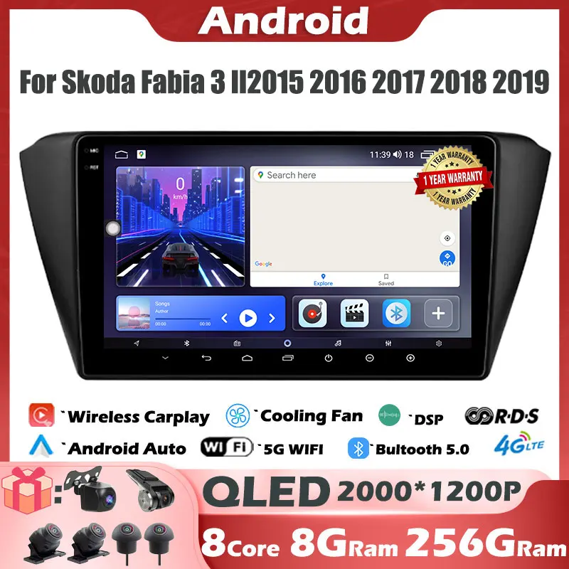 

For Skoda Fabia 3 ll2015 2016 2017 2018 2019 Android 14 Multimedia Car Radio Carplay 4G Wifi GPS RDSDVD autoradio stereo DSP