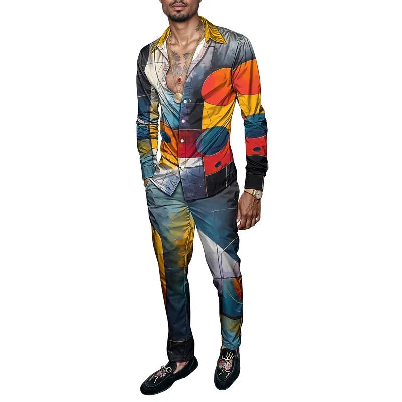 2025 New Style Spring Summer Men Shirt Set Brand Print Fashion Simple Two Piece Set Mens Luxury Lightweight Party Long Sleeves S_voghion.com