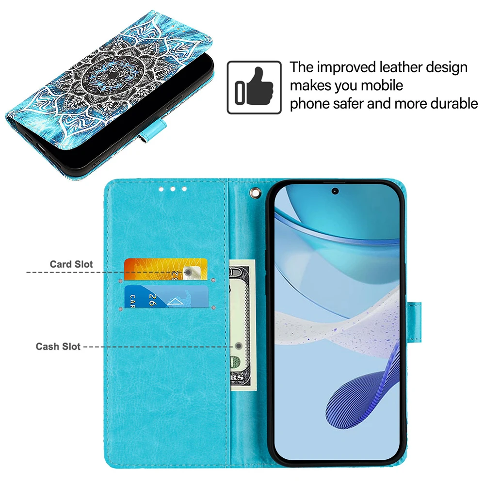 Chic Painted Leather Flip Phone Case with Wallet Stand & Card Slot