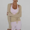 Women's Yoga Shirts Wrap Ruched Tie Front Long Sleeve Workout T Shirts Sexy Deep V Neck Slim Fit Casual Cropped Top 1