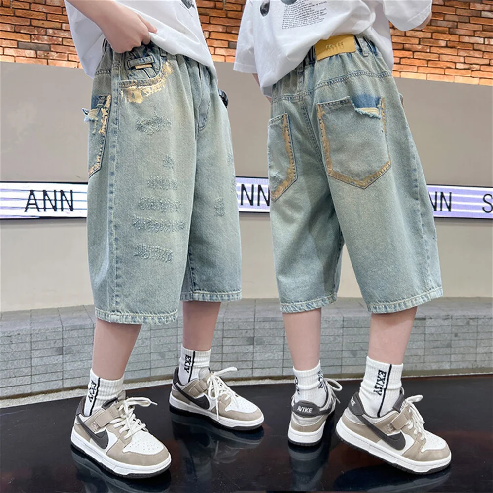 남아용 데님 반바지, 데님 카프리, 어린이 캐주얼 바지, 어린이 청바지, 51101 여름