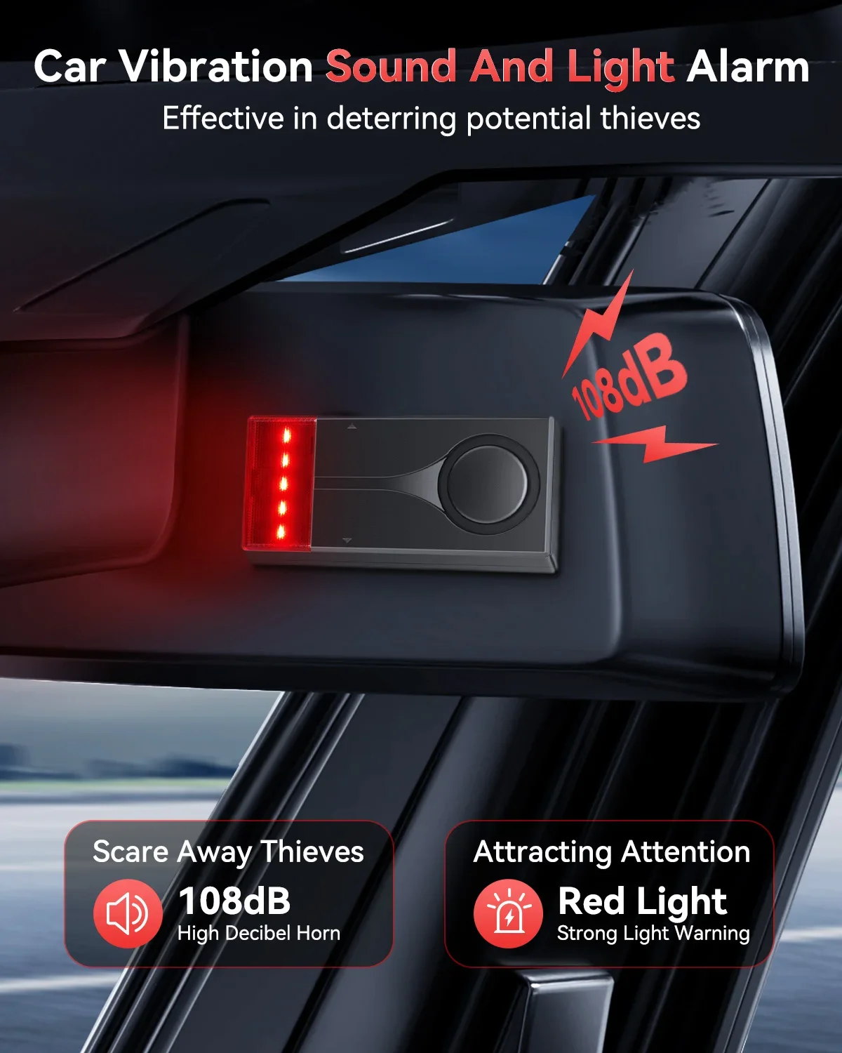 Awapow Wireless Car Anti-Theft Vibration Alarm 108dB with Light Remote Control Door & Window Home for security system,security alarm,wireless alarm