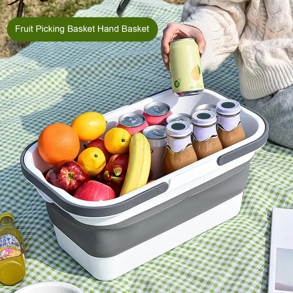 

Picnic Basket Large Capacity Foldable Bucket Handheld Strong Load-bearing TPE Fruit Picking Basket Hand Basket Outdoor Supply
