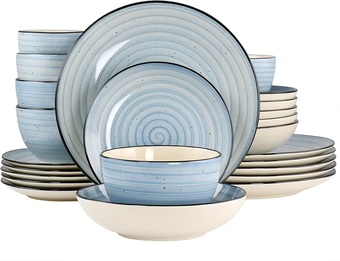 

Elama Gia 24 Piece Round Stoneware Dinnerware Set in Light Blue