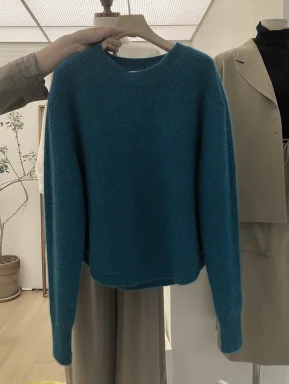 

2024 new autumn and winter versatile fashionable round neck solid color threaded sweater sweater top 0121