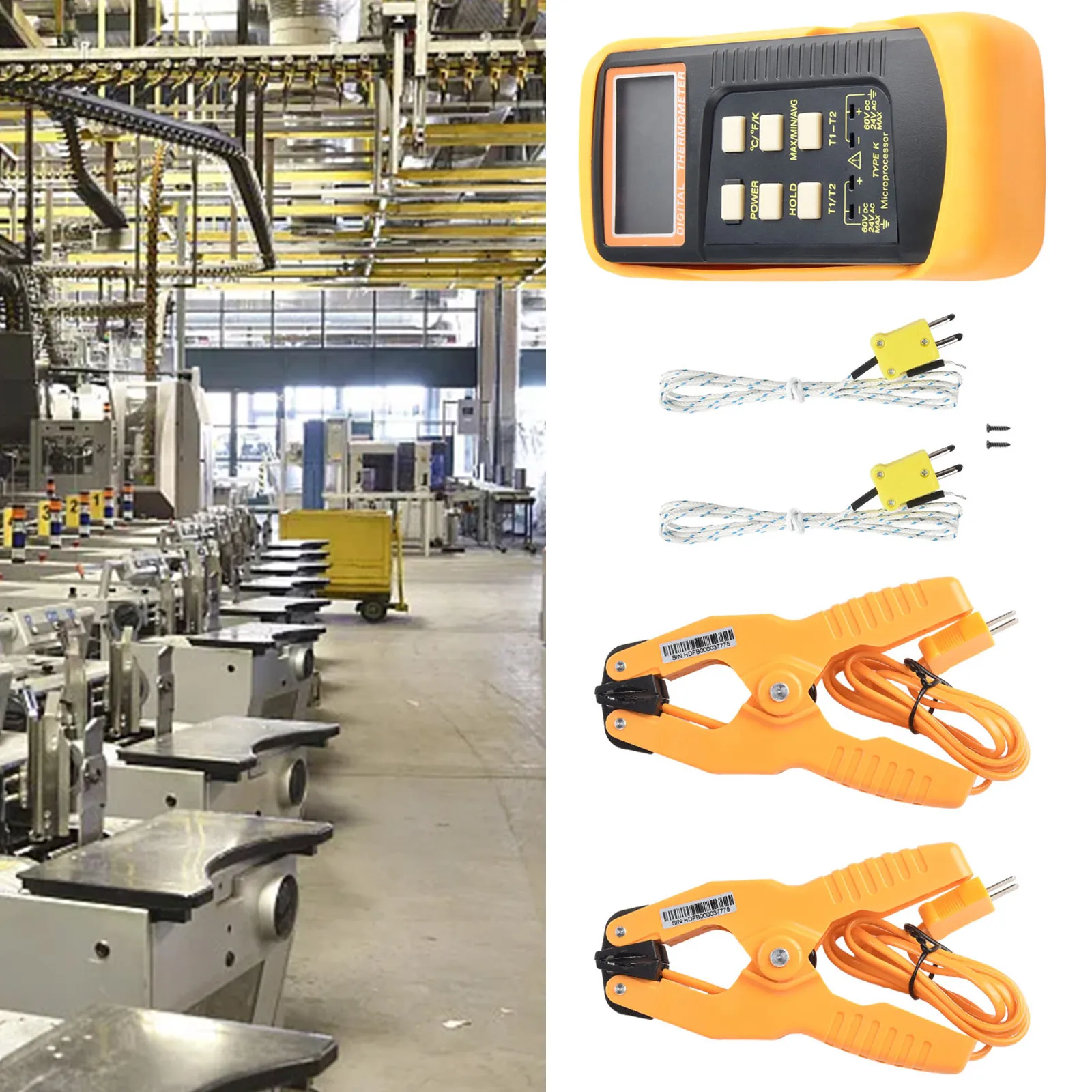 

Detector Thermometer Type K With 2 Cords °C °F 1 Meter 149 X 71 X 41 Mm 2 Pipe Clips Digital Dual Input 6802 II