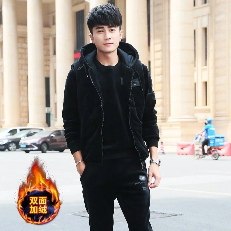 

2023 Casual Men sports Winter leisure suits new gold velvet sweater trousers vest three-piece oversized casual fashion male suit