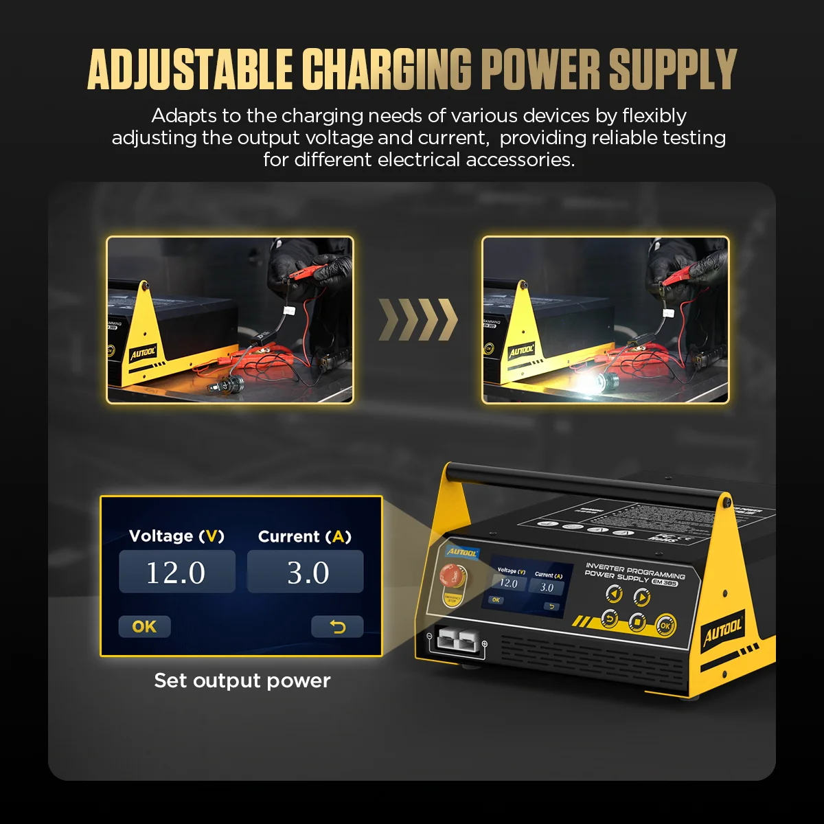 AUTOOL EM385 220V/110V Inverter Programmierung Netzteil Ladegerät Starter Einstellbare Programmierung Spannung Fahrzeug Notstart – Detail 6