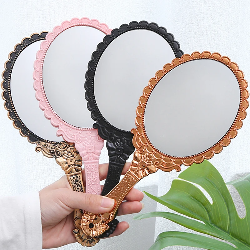 European-style Pattern Hand-held Makeup Mirror Portable Carry-on