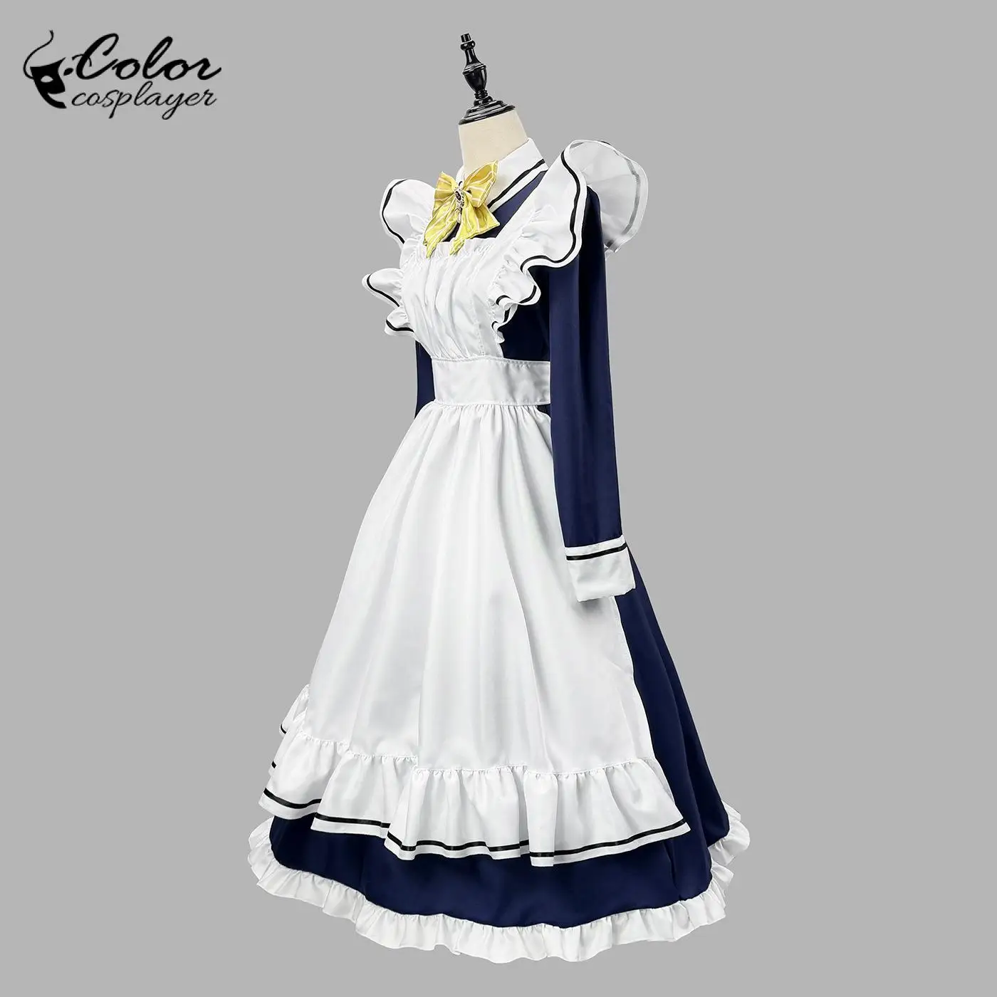 Japanese Style Maid Dress Anime Cosplay Costume Long Sleeved Gown Navy Blue Dress Comic Con Women