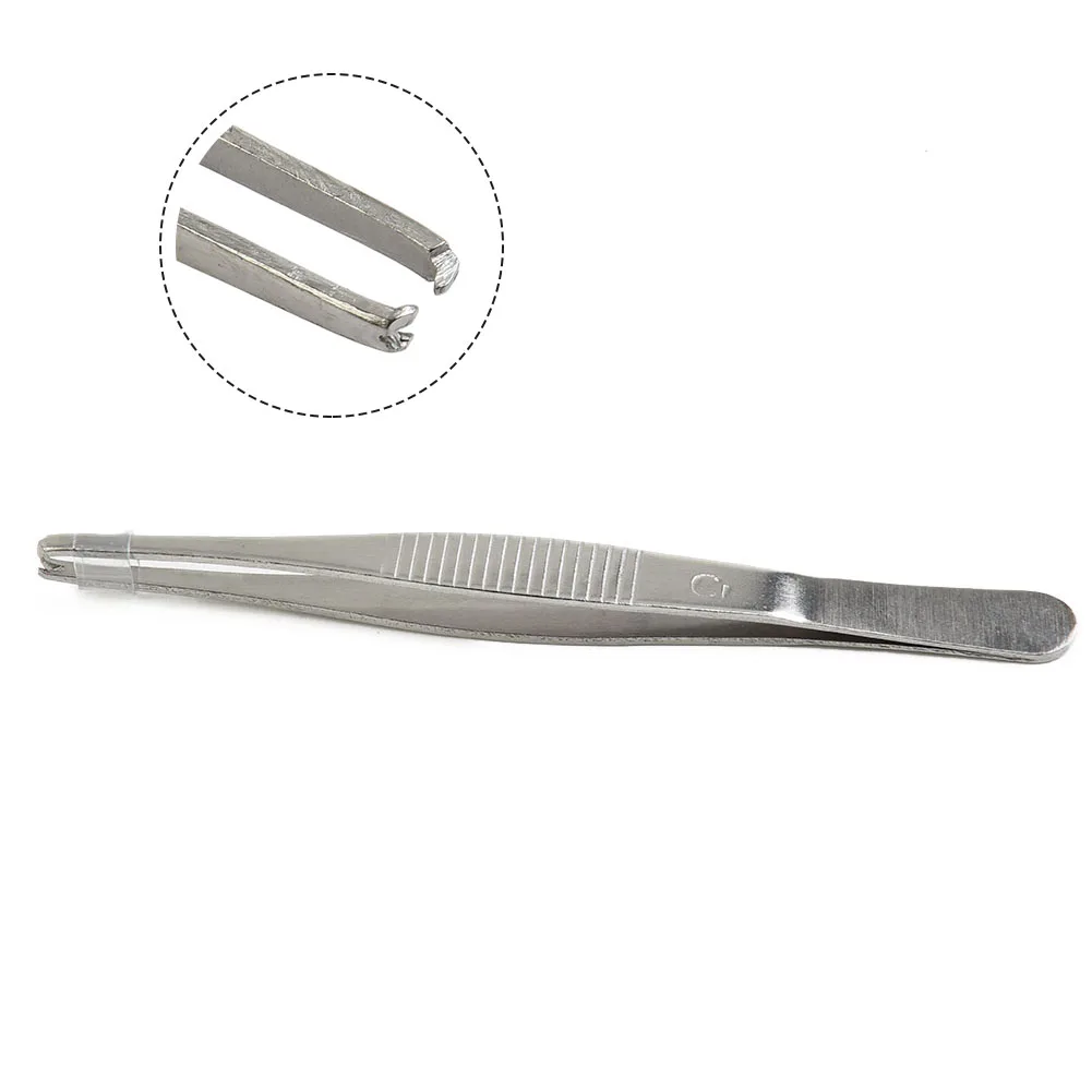 

140mm Silver Stainless Steel Toothed Tweezers For Suture Manipulate Needles Hold Multi-function Hand Tools For Repairing