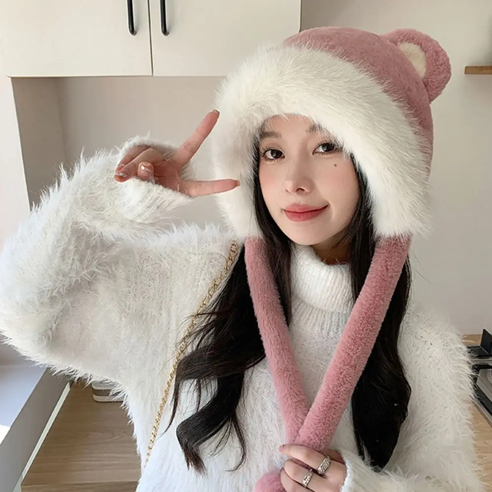Inverno caldo berretti in pelliccia sintetica cappello moda addensare a prova di freddo orecchio di gatto berretto lavorato a maglia Pom Pom cappelli a sfera accessori donna
