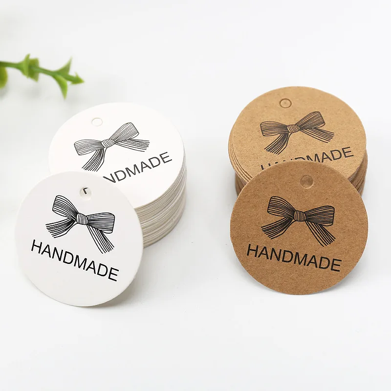 Kraft Paper Round Thank You Tags 50pcs 3.5x3.5cm Wedding Birthday Holiday Gift Packaging