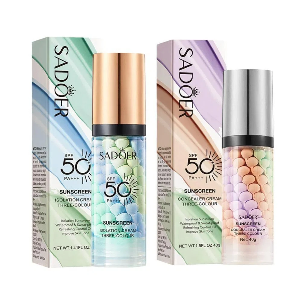 40g Face Makeup Primer Tri-color Cream Brighten Contour Color Isolation Waterproof Makeup Foundation Natural Base Cream