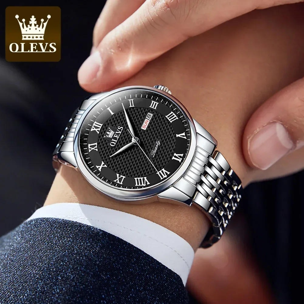 OLEVS Mens Quartz Watches Luxury Business Waterproof Luminous Roman Scale Men Wristwatches Simple Fashion Sports Stainless Watch