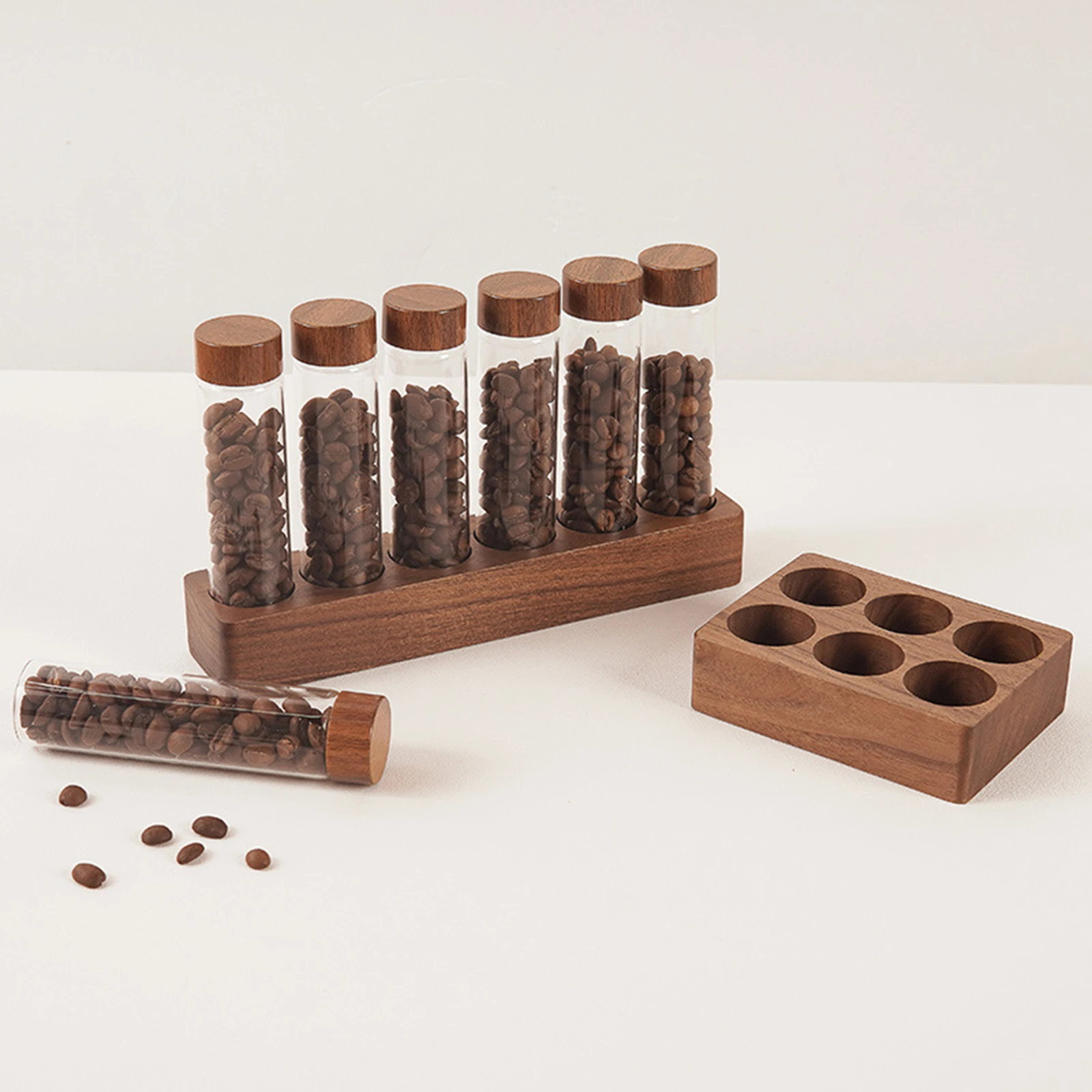 Coffee Beans Storage Containers Refillable Wooden Holder Candy Storage Empty Glass Test Tubes for Retail Kitchen Coffee Shop storage box storage jar
