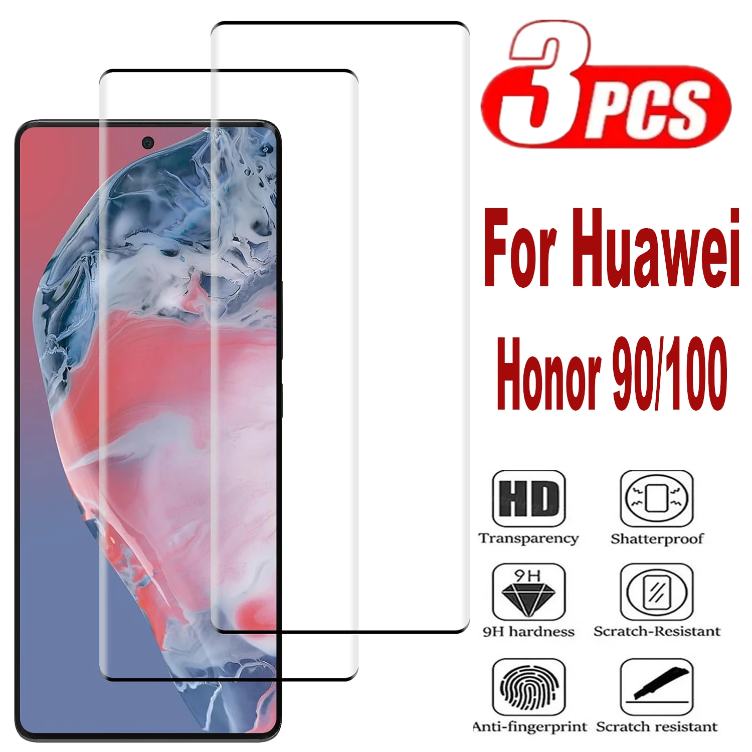 

3 шт. закаленное защитное 3D стекло для экрана Huawei Honor 90 100