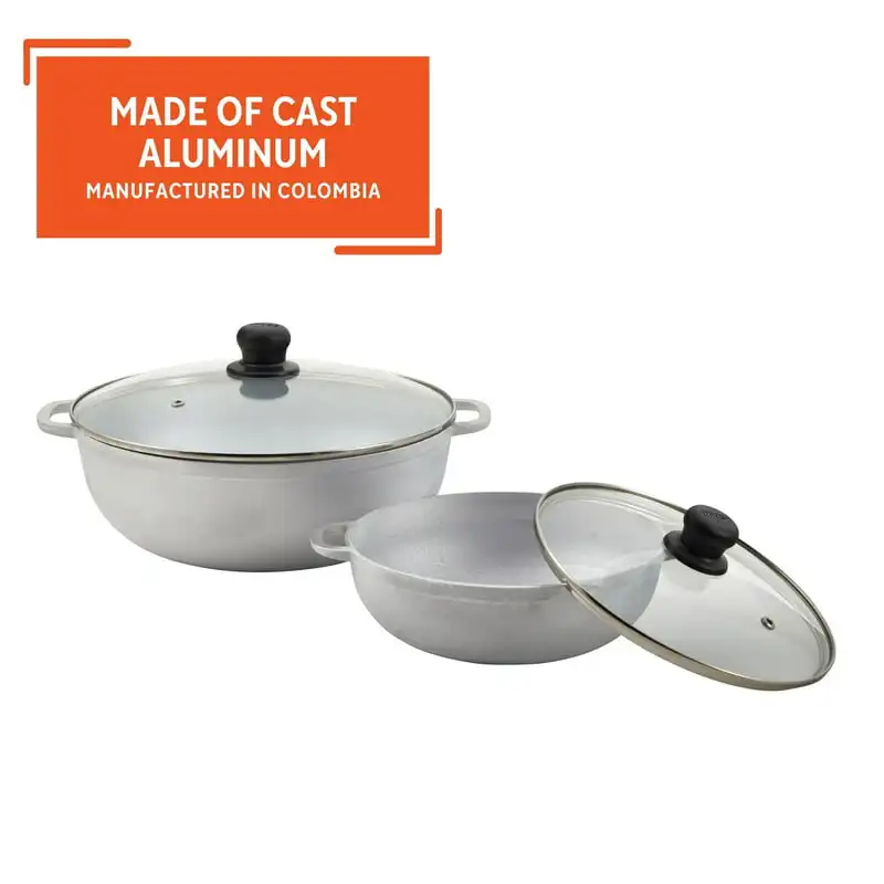 Piece Cast Aluminum Caldero Set with Glass Lid, Silver - AliExpress
