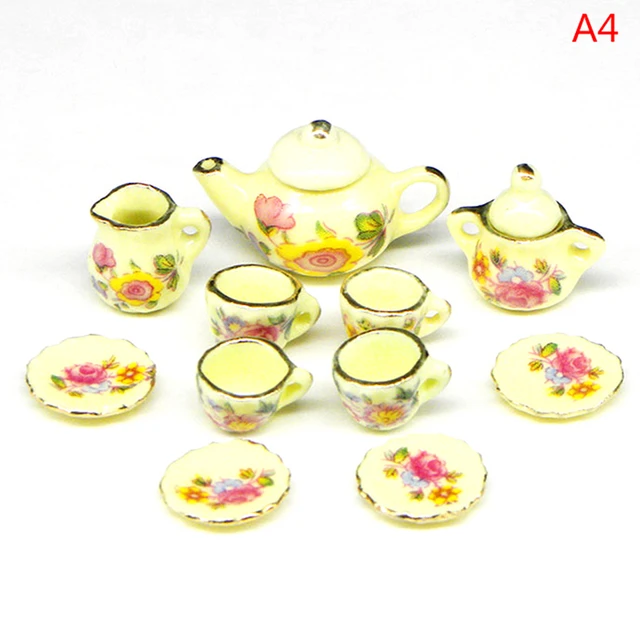 1:12 Scale Miniature Porcelain Tea Cup Model Set Tableware Kitchen  Dollhouse Teapot Accessories DIY Toys - AliExpress