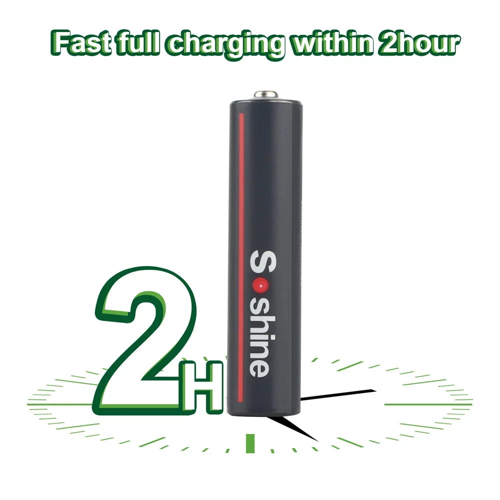 Rechargeable Lithium Batteries USB Li-ion AAA 1.5V 600mWh with 4-in-1 USB Cable for Toys Camera Flashlight