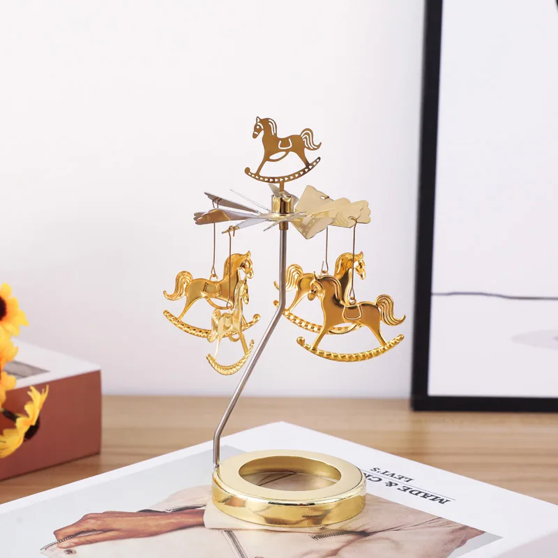 Christmas Decoration Aromatherapy Glass Candle Cup Lid Stainless Steel Rotating Carousel Candle Holder Walking Light Candlestick christmas decorations candle holders